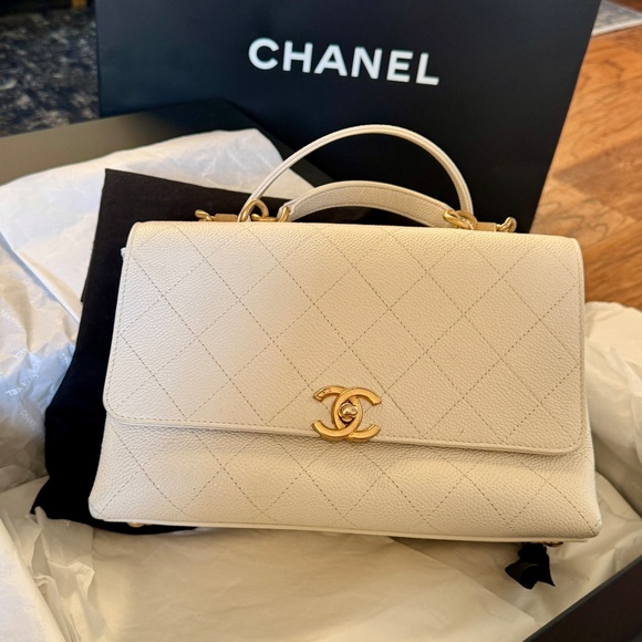 CHANEL Flap Bag With Handle White Gold Hardware Medium NWT - Picture 5 of 8